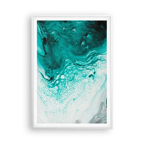Poster in white frmae - Dissolving in White and Turquoise - 70x100 cm