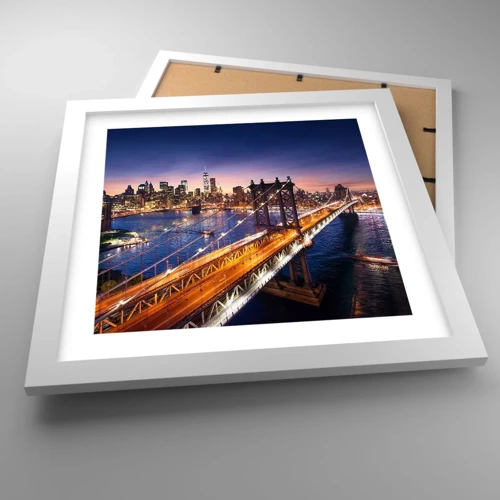 Poster in white frmae - Down the Illuminated Bridge - 30x30 cm