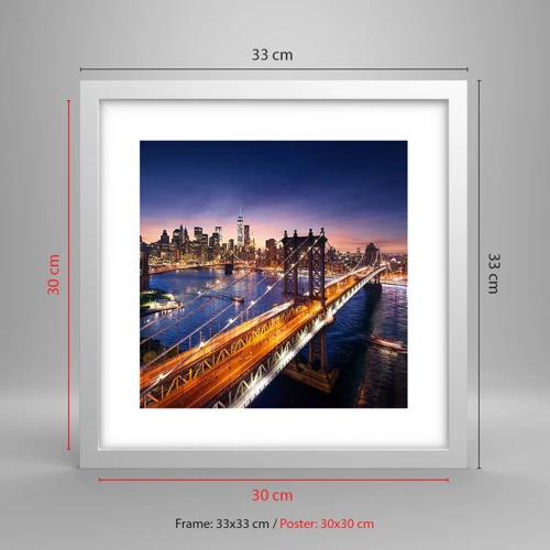 Poster in white frmae - Down the Illuminated Bridge - 30x30 cm