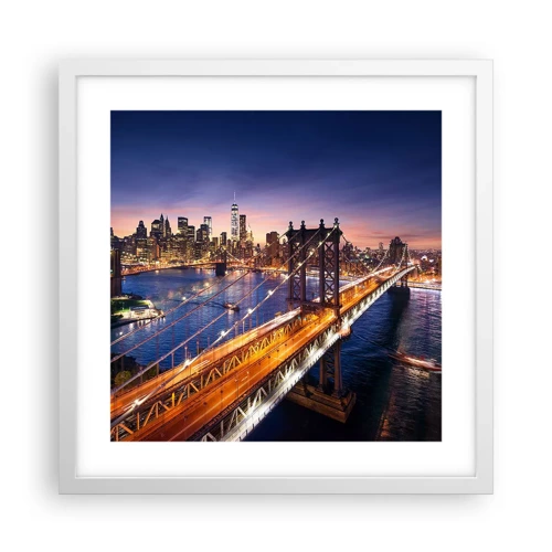 Poster in white frmae - Down the Illuminated Bridge - 40x40 cm