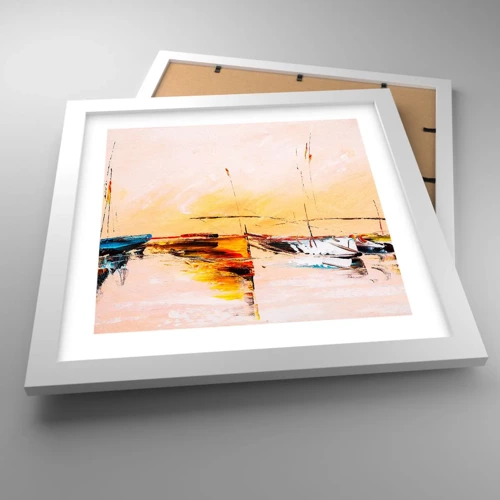 Poster in white frmae - Evening at the Harbour - 30x30 cm