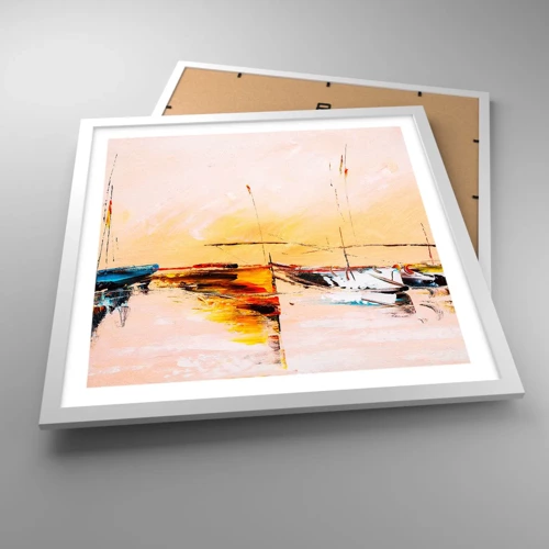 Poster in white frmae - Evening at the Harbour - 50x50 cm