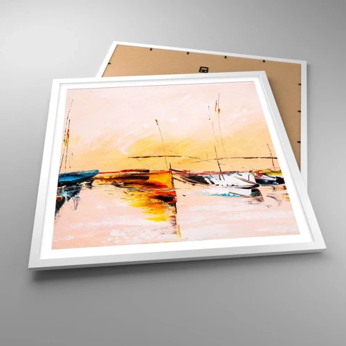 Poster in white frmae - Evening at the Harbour - 60x60 cm