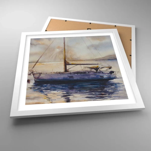 Poster in white frmae - Evening in Harbour - 40x40 cm