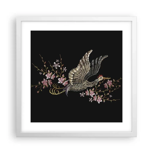 Poster in white frmae - Exotic, Embroidered Bird - 40x40 cm
