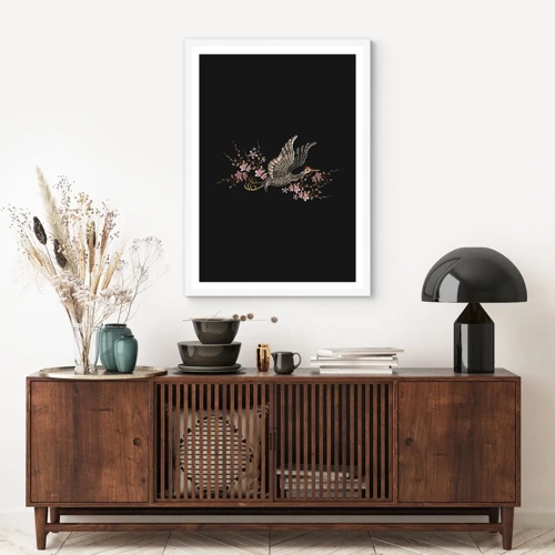 Poster in white frmae - Exotic, Embroidered Bird - 40x50 cm