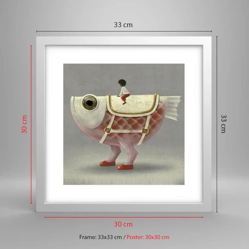 Poster in white frmae - Fish Jockey - 30x30 cm