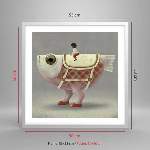 Poster in white frmae - Fish Jockey - 50x50 cm