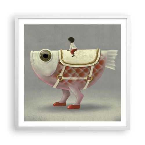 Poster in white frmae - Fish Jockey - 60x60 cm