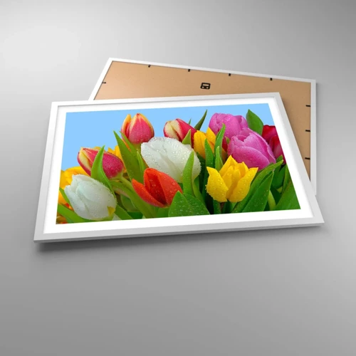 Poster in white frmae - Floral Rainbow in Dew Drops - 70x50 cm