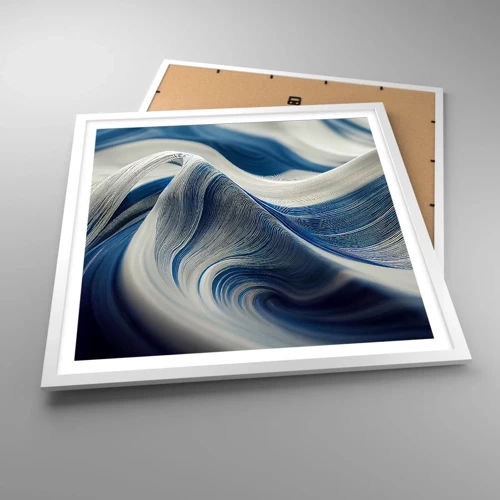 Poster in white frmae - Fluidity of Blue and White - 60x60 cm