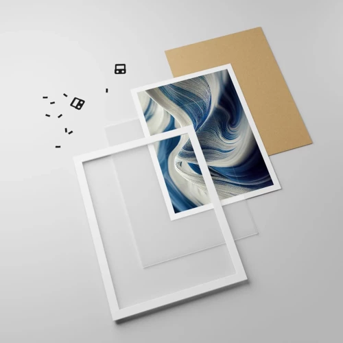Poster in white frmae - Fluidity of Blue and White - 61x91 cm
