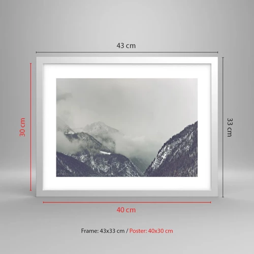 Poster in white frmae - Foggy valley - 40x30 cm