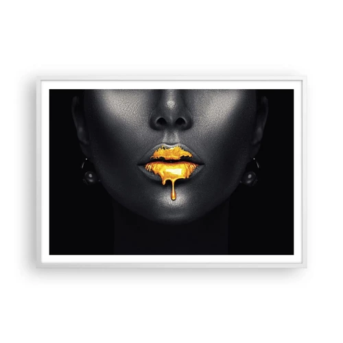 Poster in white frmae - Golden Lips - 100x70 cm