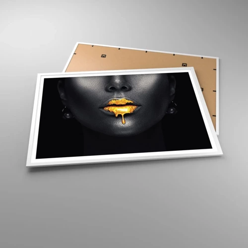 Poster in white frmae - Golden Lips - 100x70 cm