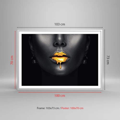 Poster in white frmae - Golden Lips - 100x70 cm