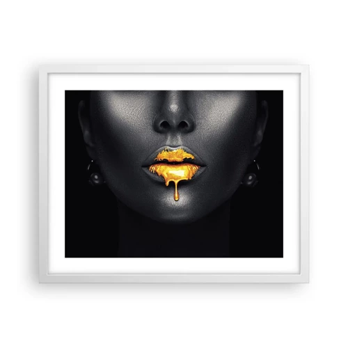 Poster in white frmae - Golden Lips - 50x40 cm