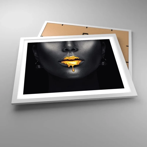 Poster in white frmae - Golden Lips - 50x40 cm