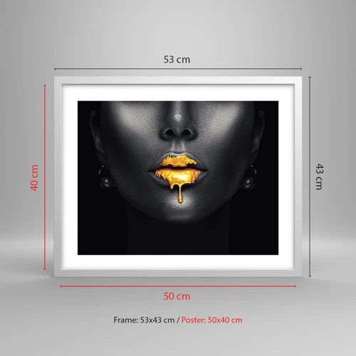 Poster in white frmae - Golden Lips - 50x40 cm