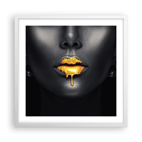 Poster in white frmae - Golden Lips - 50x50 cm