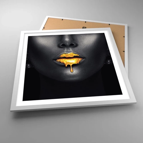 Poster in white frmae - Golden Lips - 50x50 cm