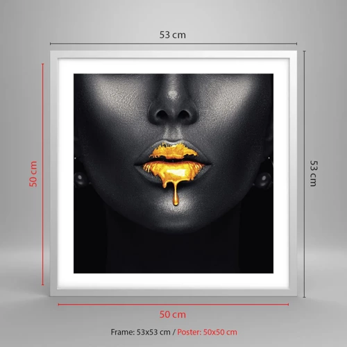 Poster in white frmae - Golden Lips - 50x50 cm