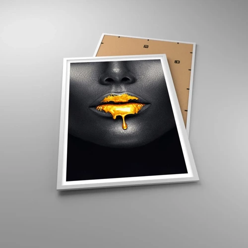 Poster in white frmae - Golden Lips - 61x91 cm