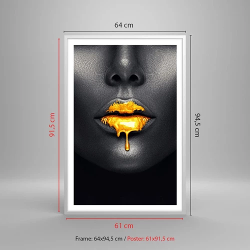 Poster in white frmae - Golden Lips - 61x91 cm