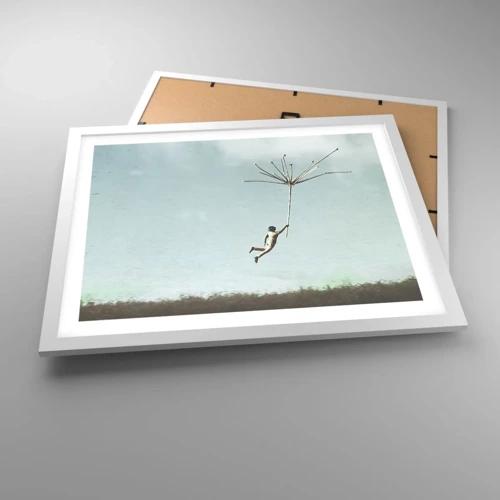 Poster in white frmae - Kites, Dandelions, Wind - 50x40 cm