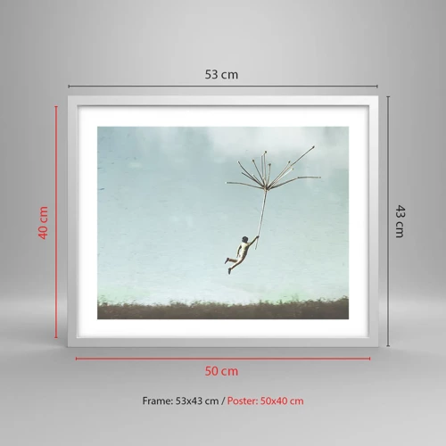 Poster in white frmae - Kites, Dandelions, Wind - 50x40 cm