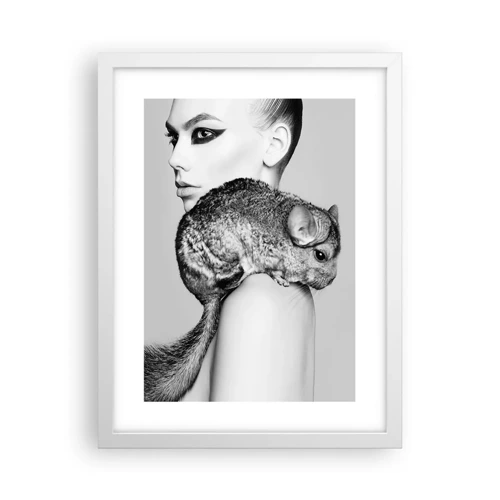 Poster in white frmae - Lady with a Chinchilla - 30x40 cm