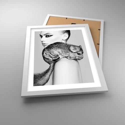 Poster in white frmae - Lady with a Chinchilla - 30x40 cm