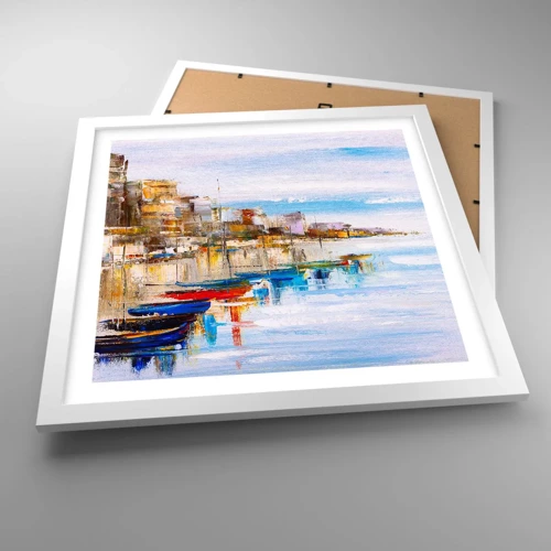 Poster in white frmae - Multicolour Town Marina - 40x40 cm