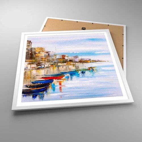 Poster in white frmae - Multicolour Town Marina - 60x60 cm