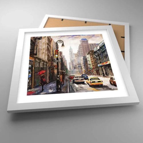 Poster in white frmae - New York - Colourful in Rain - 30x30 cm