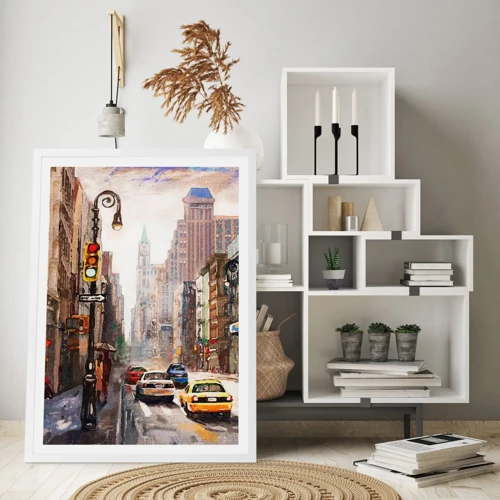 Poster in white frmae - New York - Colourful in Rain - 30x40 cm