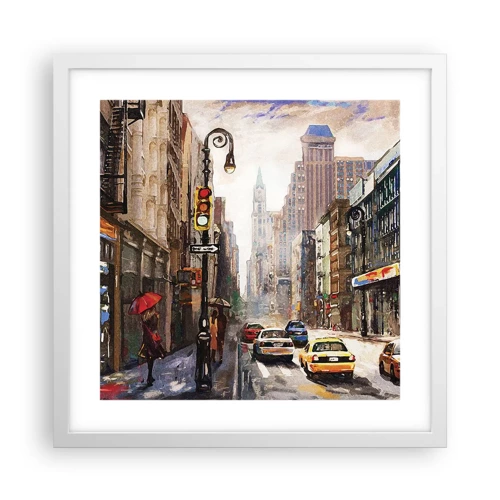 Poster in white frmae - New York - Colourful in Rain - 40x40 cm