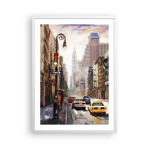 Poster in white frmae - New York - Colourful in Rain - 50x70 cm