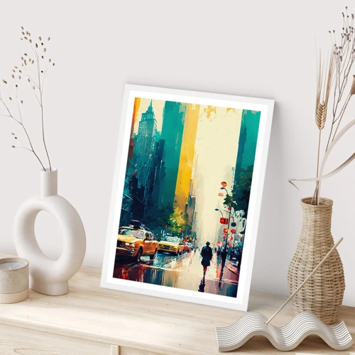 Poster in white frmae - New York - Even Rain Is Colourful - 30x40 cm