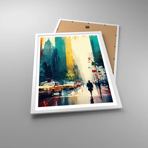 Poster in white frmae - New York - Even Rain Is Colourful - 50x70 cm