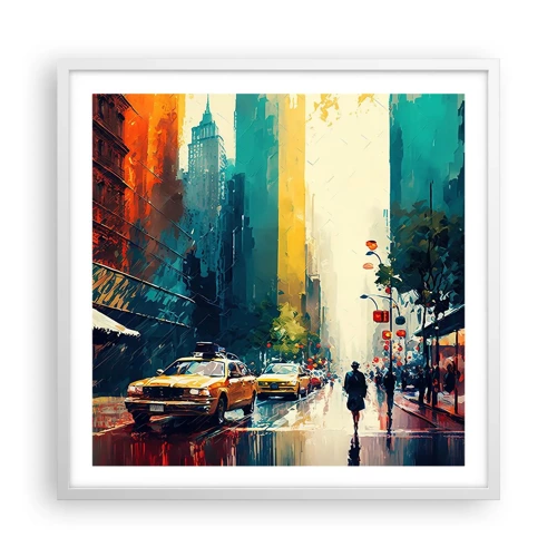 Poster in white frmae - New York - Even Rain Is Colourful - 60x60 cm