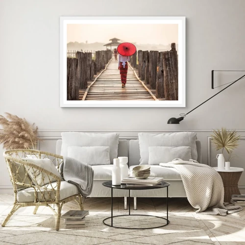 Poster in white frmae - On an Old Bridge - 91x61 cm