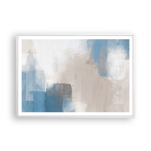 Poster in white frmae - Pink Abstract with a Blue Curtain - 100x70 cm