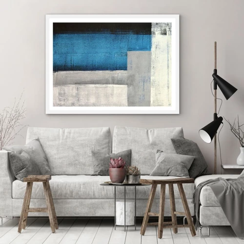 Poster in white frmae - Poetic Composition of Blue and Grey - 100x70 cm