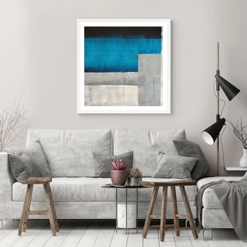 Poster in white frmae - Poetic Composition of Blue and Grey - 30x30 cm