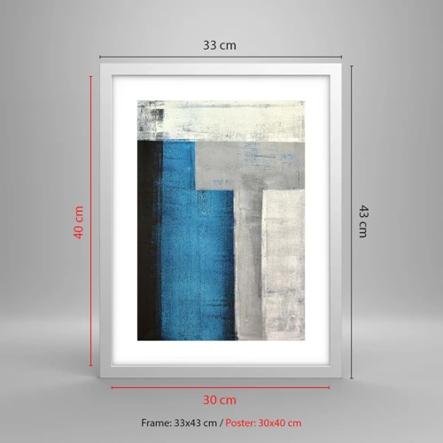 Poster in white frmae - Poetic Composition of Blue and Grey - 30x40 cm