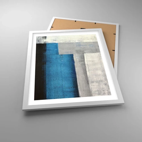 Poster in white frmae - Poetic Composition of Blue and Grey - 40x50 cm