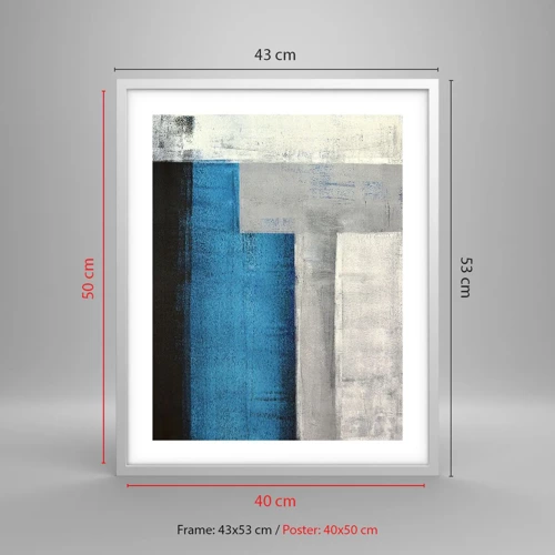 Poster in white frmae - Poetic Composition of Blue and Grey - 40x50 cm