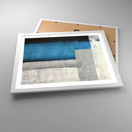 Poster in white frmae - Poetic Composition of Blue and Grey - 50x40 cm