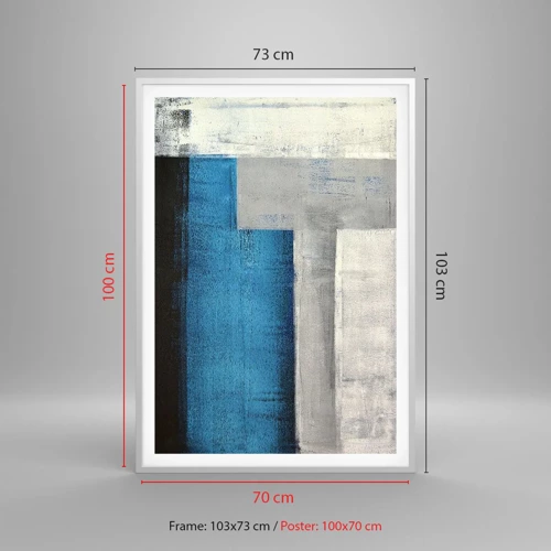 Poster in white frmae - Poetic Composition of Blue and Grey - 70x100 cm